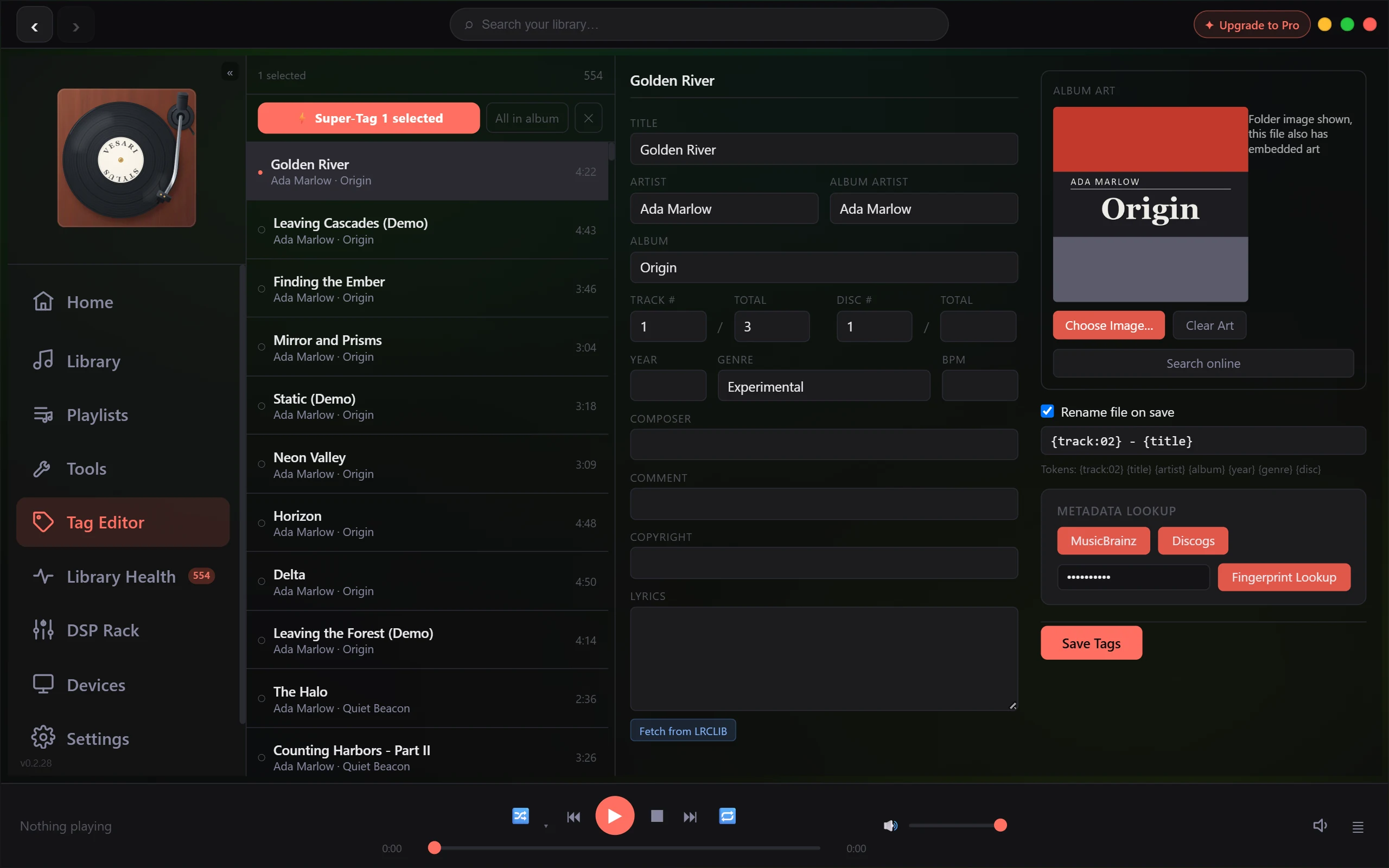 Tag Editor editing track metadata and album artwork with online metadata lookup